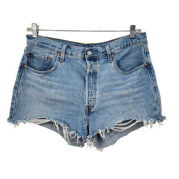 Levi's Light Wash Raw Hemline‎ 501 Jeans Size 34 Button Fly - Picture 1 of 6